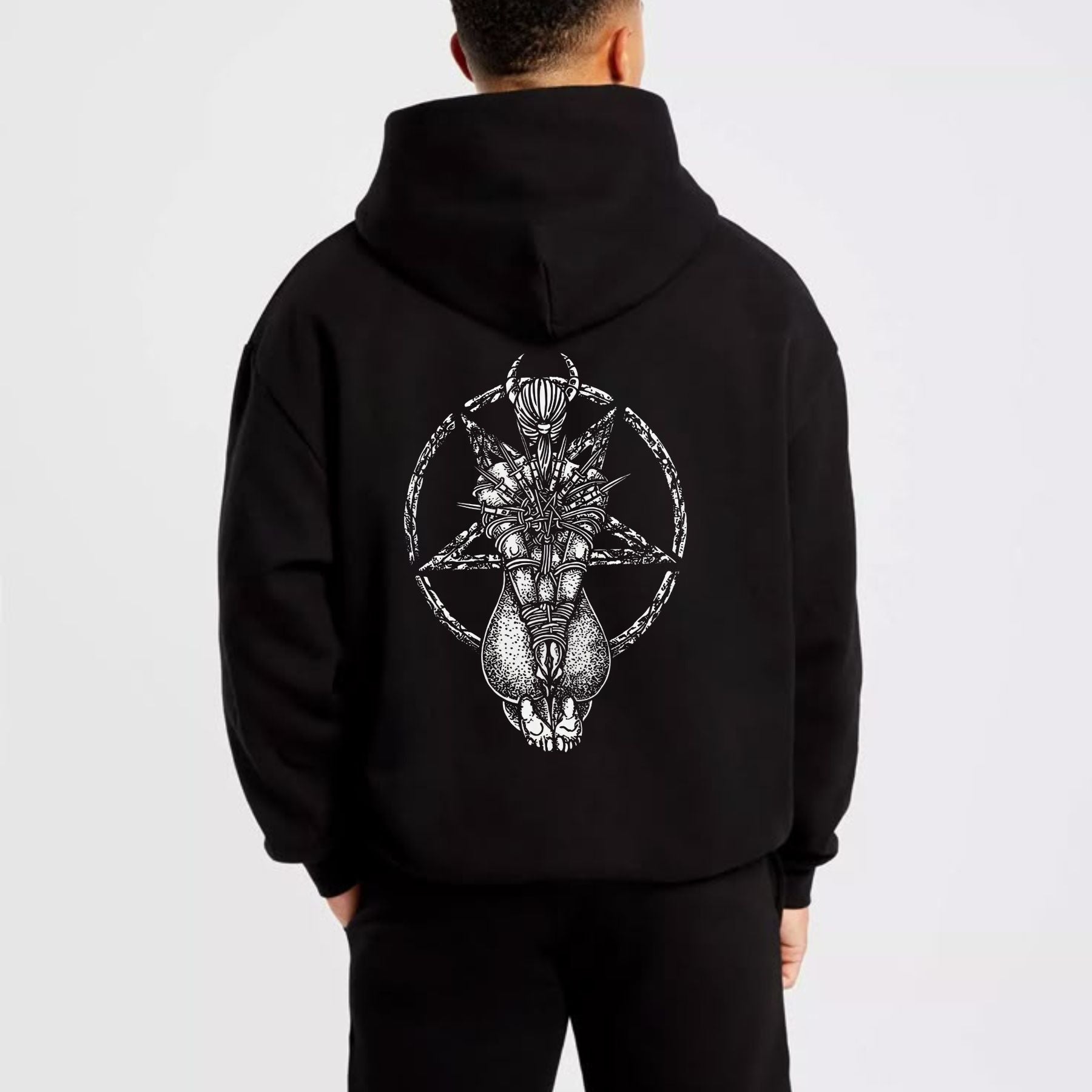 Pasimax Goat Skull Pentagram Occult Hoodie — detail close-up
