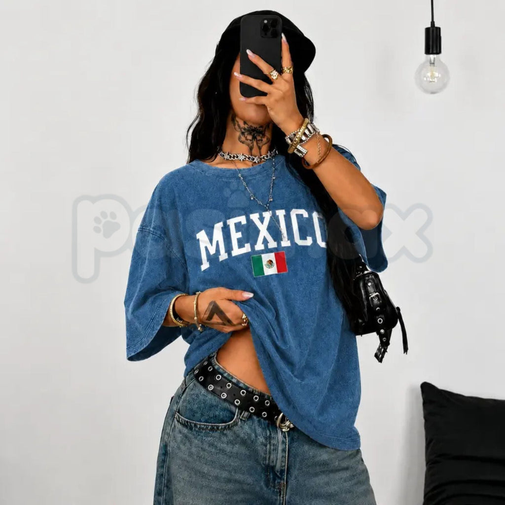 Distressed Mexico T-Shirt – Retro Snow Washed Graphic Tee, Vintage Heritage Emblem Lightweight Cotton Unisex Streetwear Top