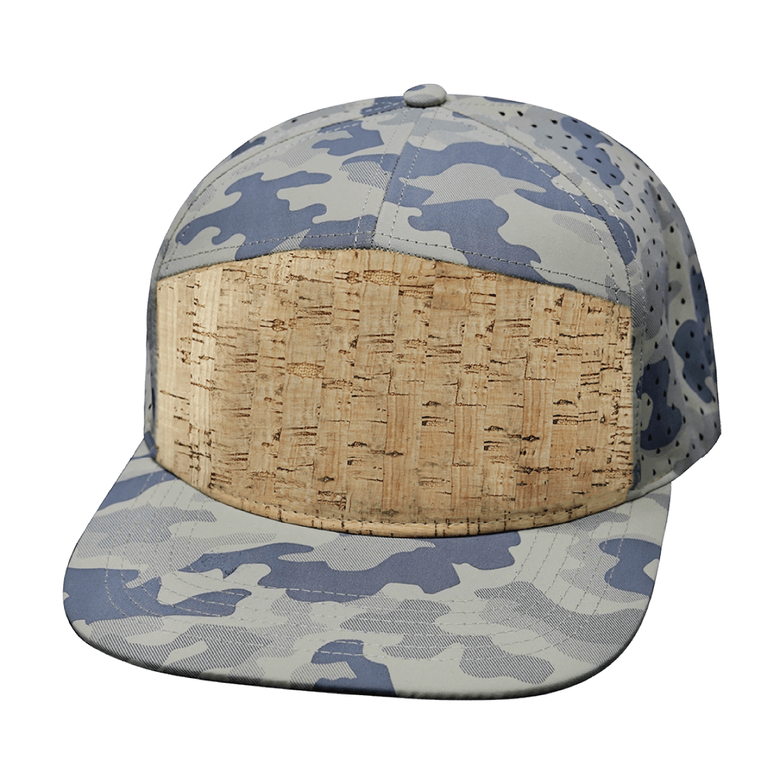 The Heartbeat Brand Blank 7 Panel Hat — Cork Soft Sand Camo / Laser Mesh (Unisex) — main product shot
