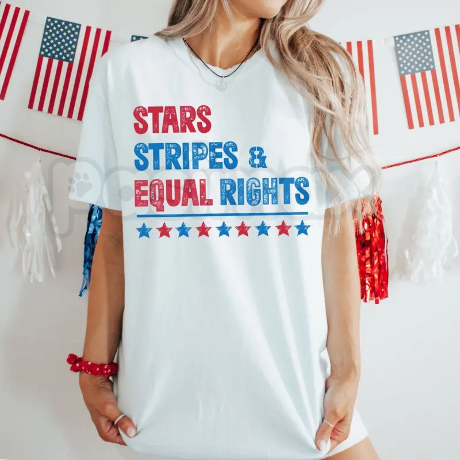 "Stars Stripes & Equal Rights" T-Shirt – Patriotic 4th of July Feminist Tee