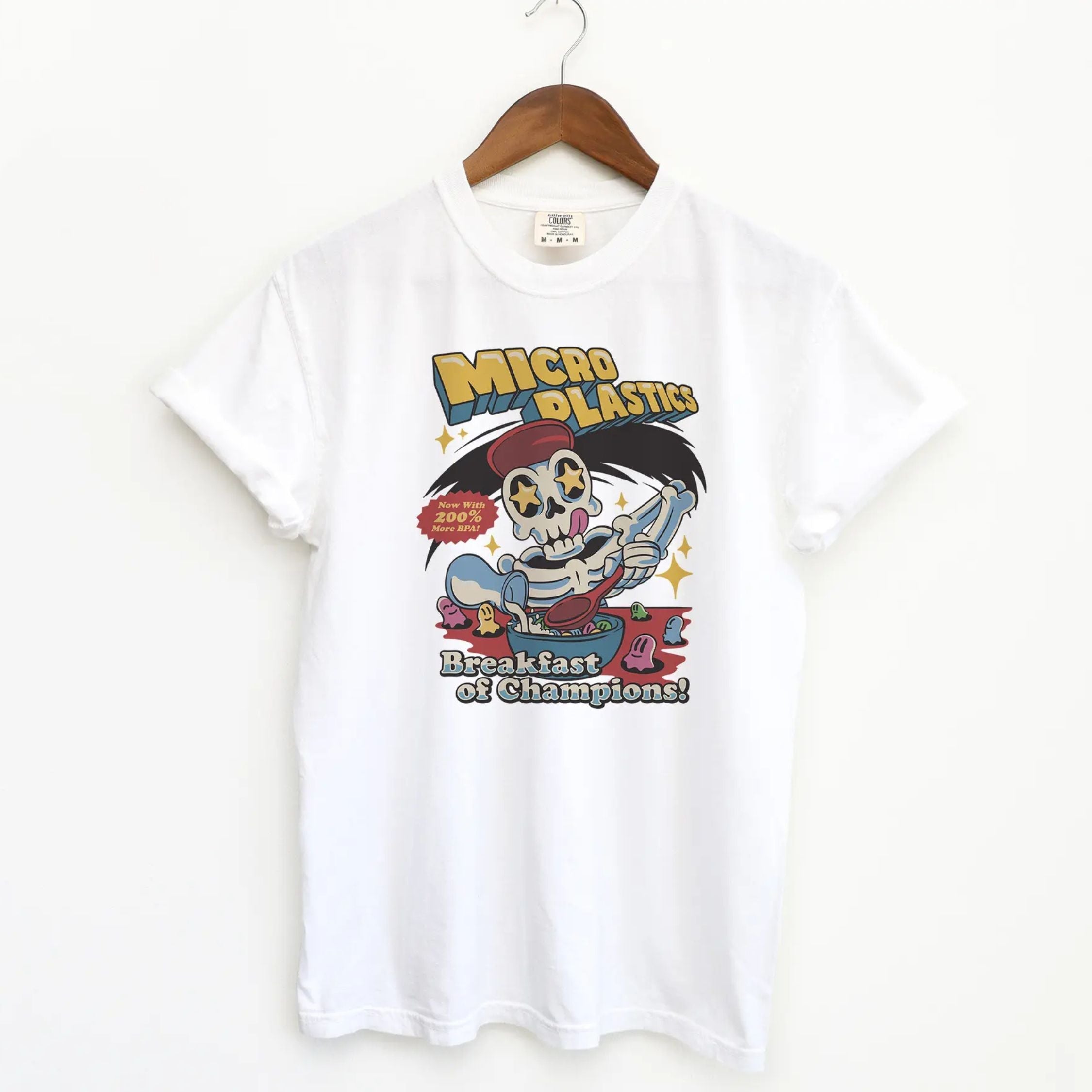 Pasimax Micro Plastics Breakfast Skull Comfort Colors Shirt — detail close-up