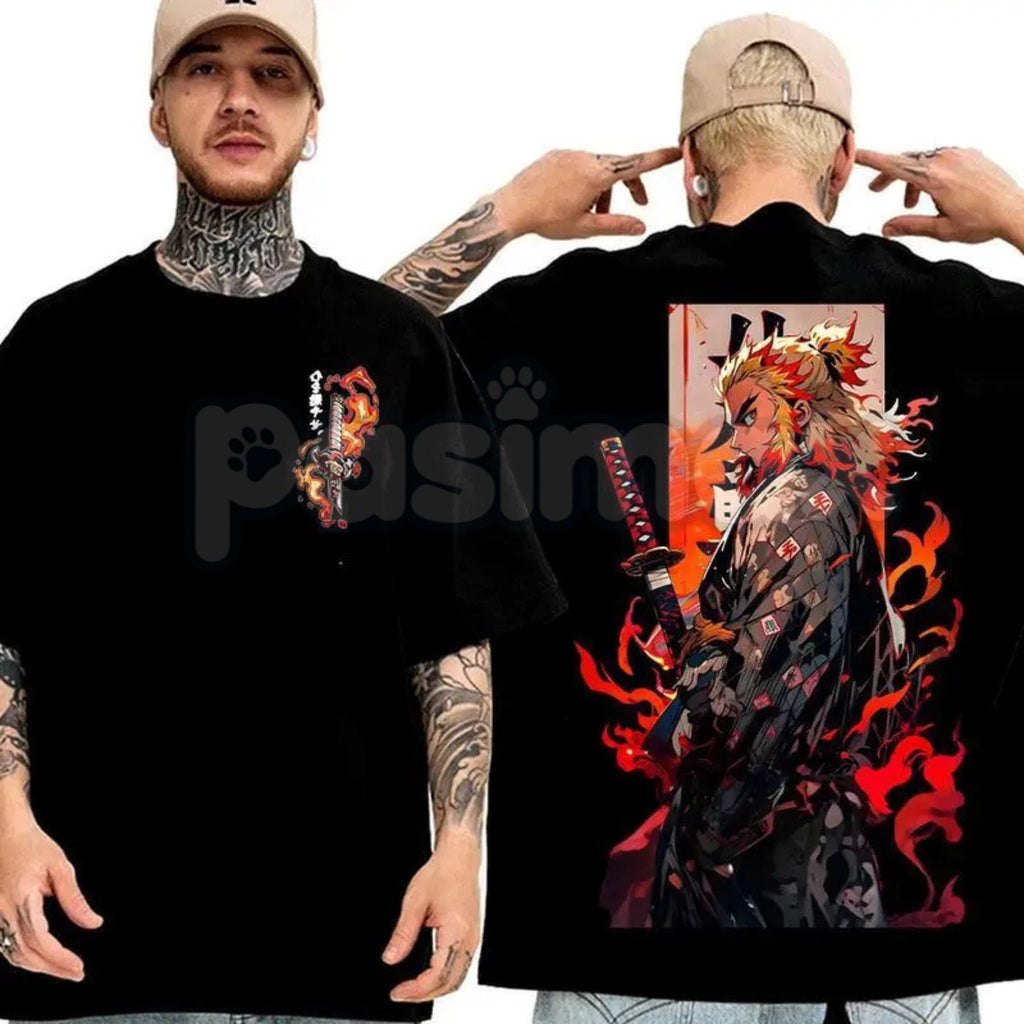 Pasimax Rengoku Kyojuro Character Shirt Ver 5 - Demon Slayer Anime T-Shirt, Flame Hashira Graphic Tee, Unisex Manga Fan Appar