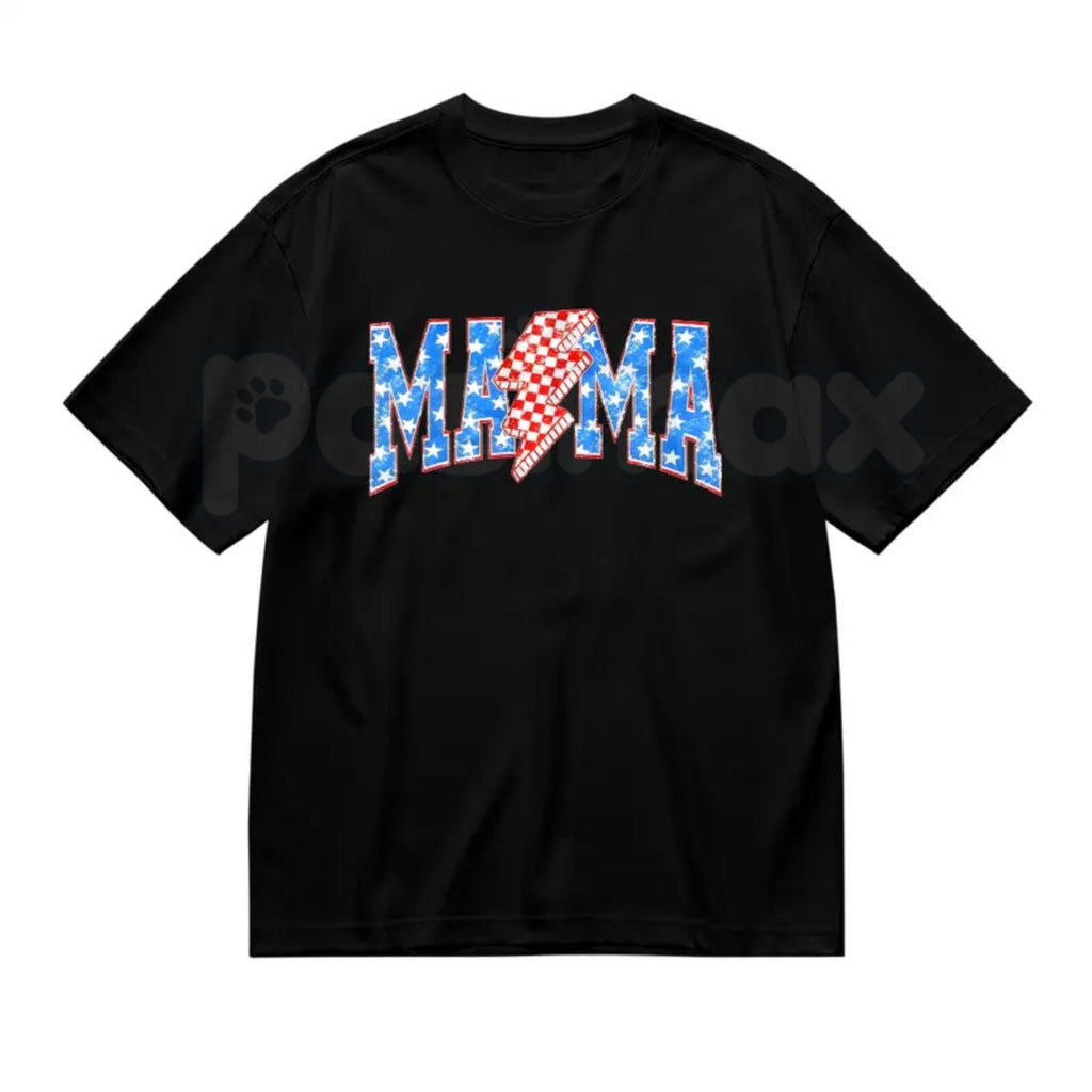 Mama Checkered Lightning Bolt T-Shirt – Retro Rocker Mom Graphic Tee