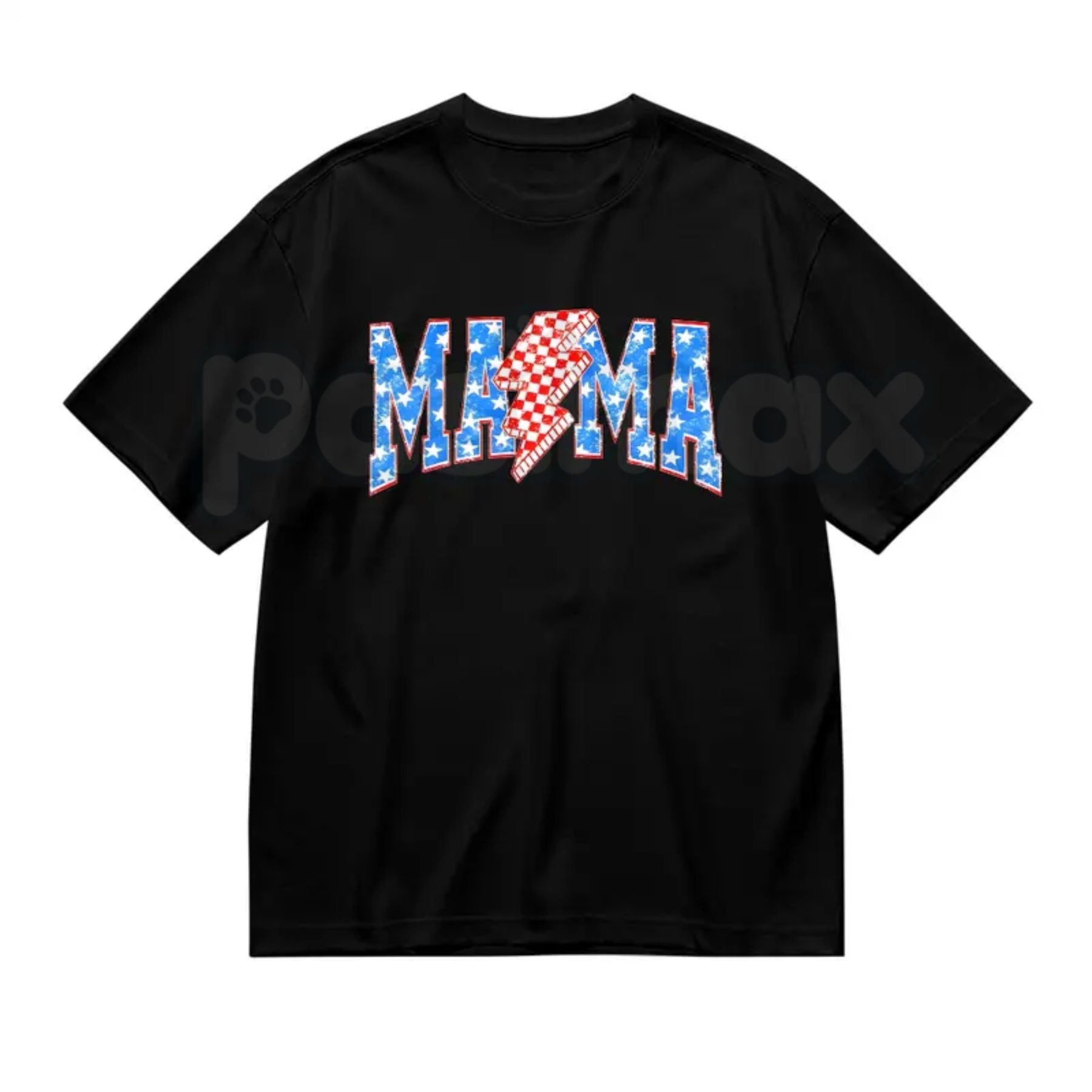 Mama Checkered Lightning Bolt T-Shirt – Retro Rocker Mom Graphic Tee