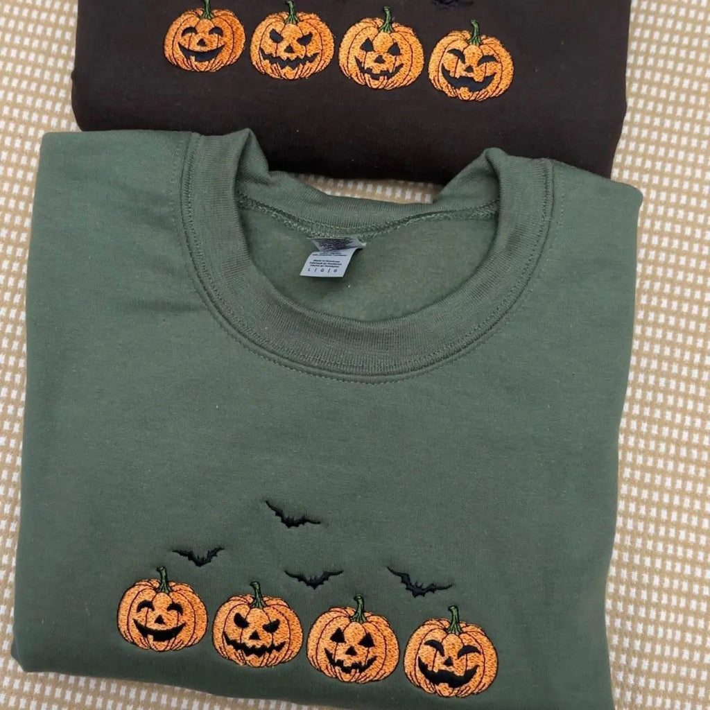 Pasimax Embroidered Halloween Pumpkins & Bats Sweatshirt — detail close-up