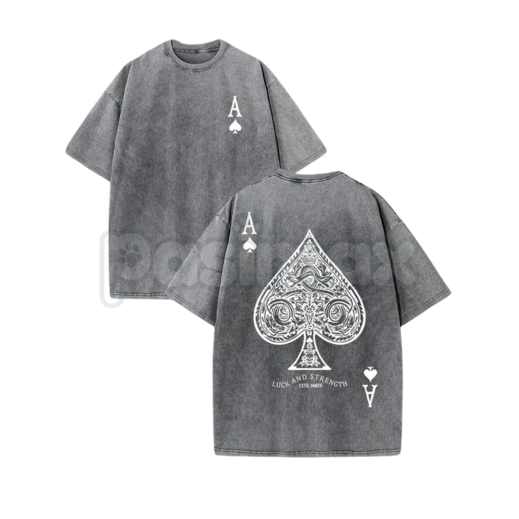 Pasimax LUCK AND STRENGTH Ace of Spades Vintage Washed T-Shirt — detail close-up