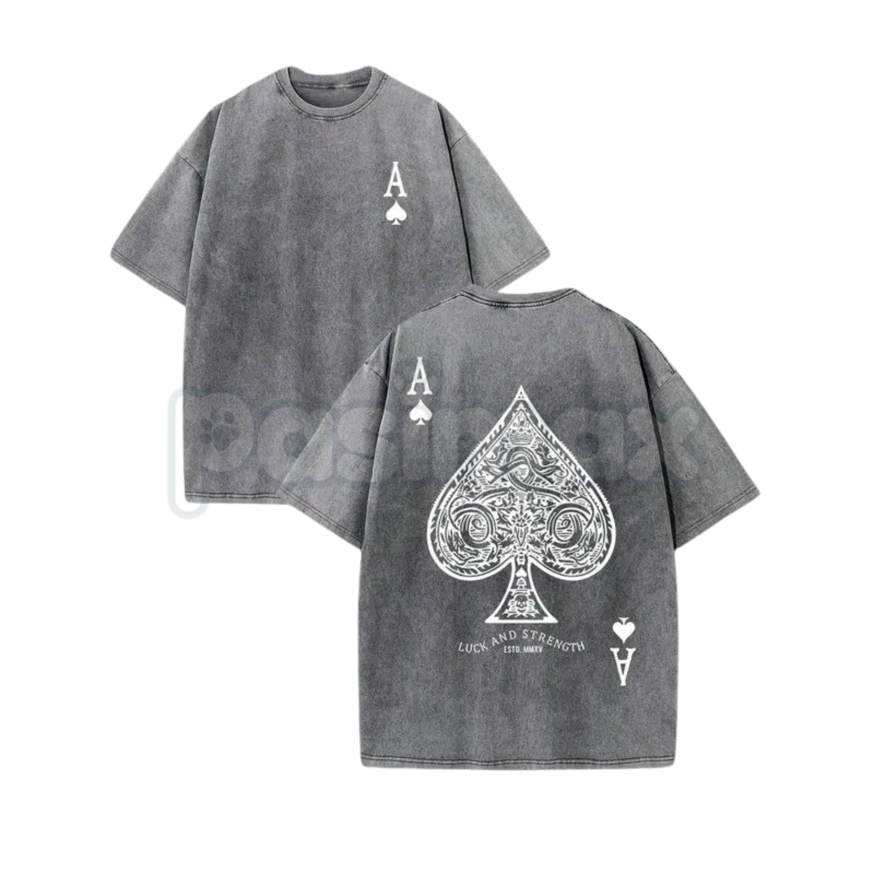 Pasimax LUCK AND STRENGTH Ace of Spades Vintage Washed T-Shirt — detail close-up