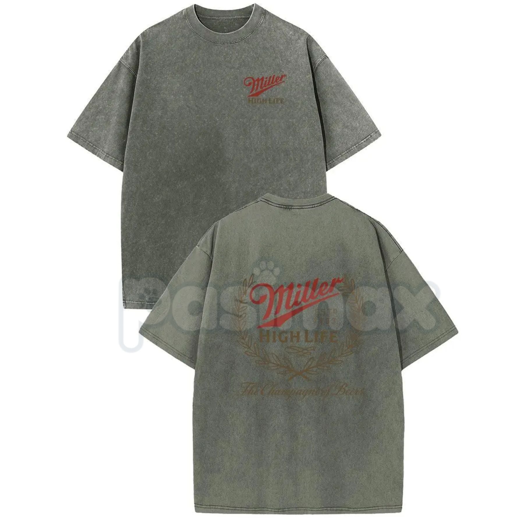 Holafish Miller High Life Acid Wash T-Shirt – Champagne of Beers Double-Sided Graphic Tee, Lightweight Retro Cotton Streetwear