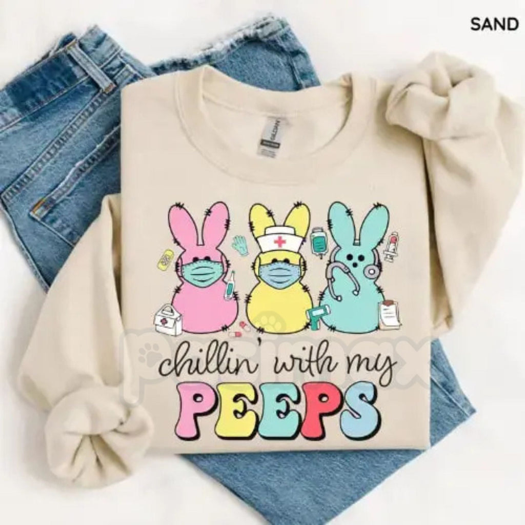 Pasimax Nurse Easter Sweatshirt | Chillin' With My Peeps Nursing Crewneck | Funny Healthcare Easter Jumper | Registered Nurse