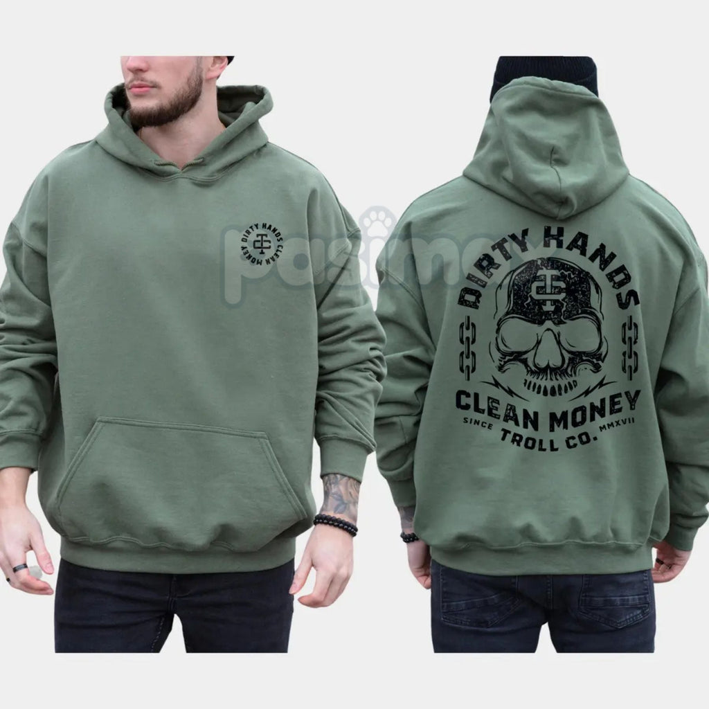 Pasimax Dirty Hands Clean Money Hoodie – Hard Work Ethic Statement Pullover, Tradesman & Entrepreneur Apparel, Unisex — detai