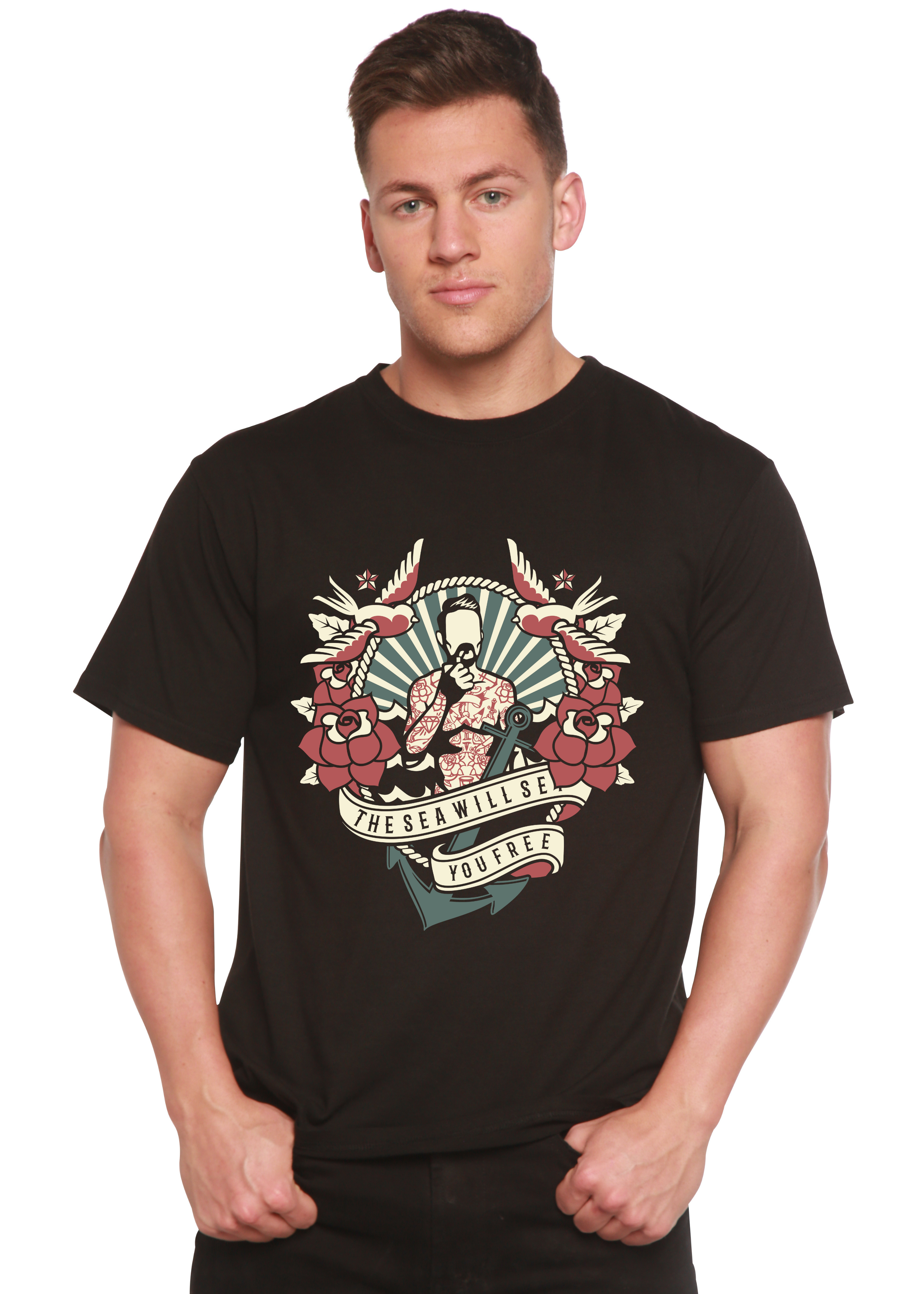 Spun Bamboo The Sea Will Spun Bamboo® Men's Bamboo Viscose/Organic Cotton Short Sleeve Graphic T-Shirt — main product shot