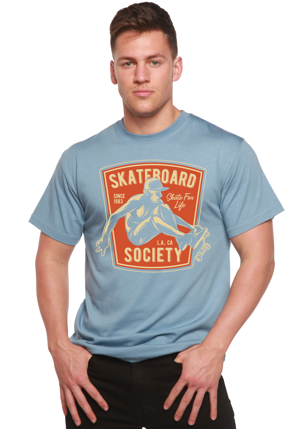 Spun Bamboo Skateboard Society Men's Bamboo Viscose/Organic Cotton Short Sleeve Graphic T-Shirt — back view