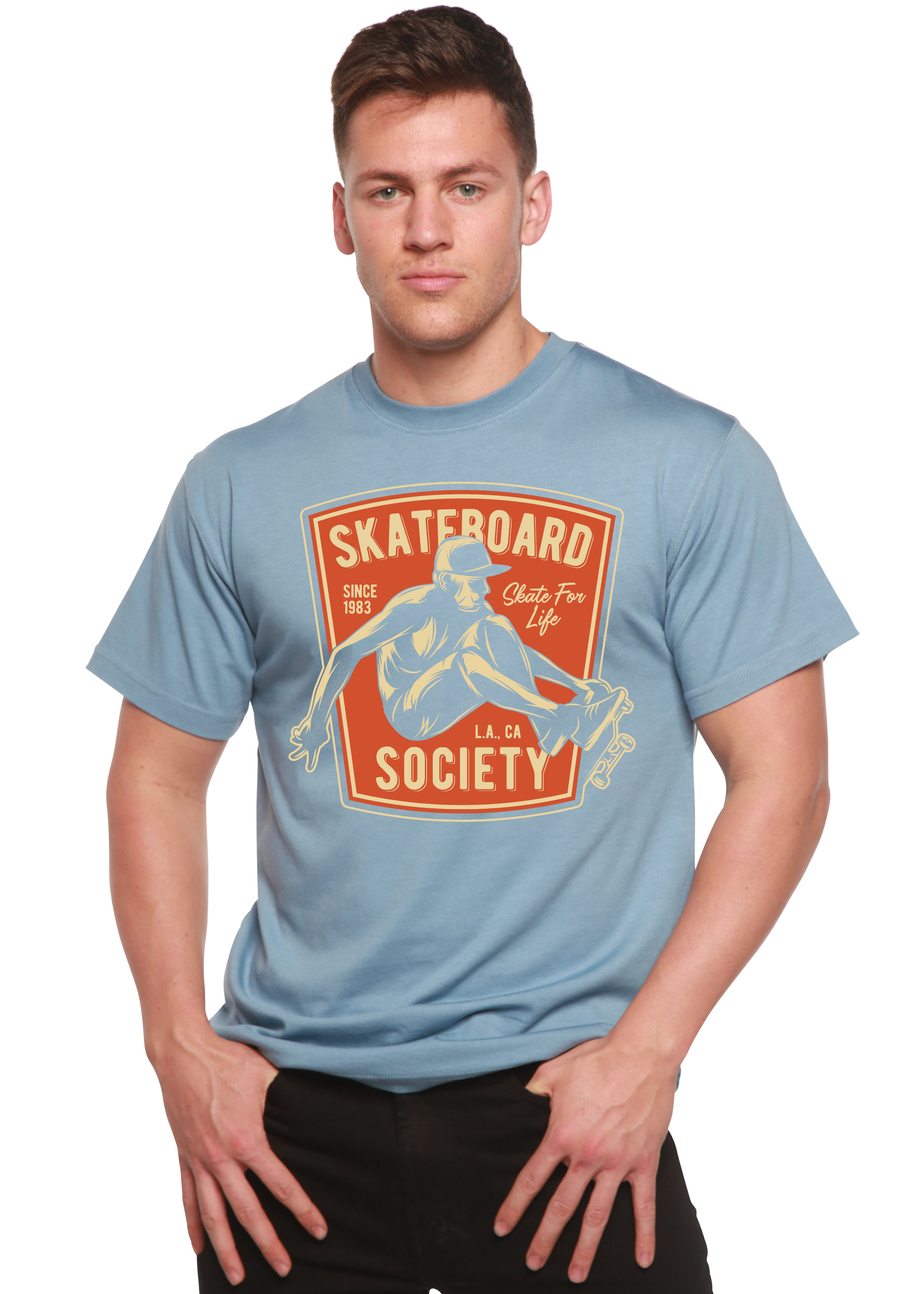 Spun Bamboo Skateboard Society Men's Bamboo Viscose/Organic Cotton Short Sleeve Graphic T-Shirt — back view