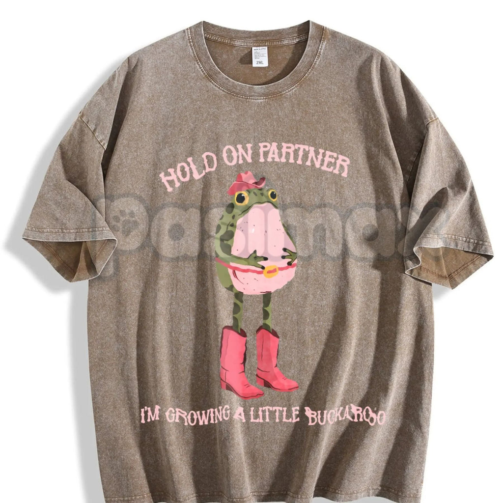 Hold On Partner I'm Growing A Little Buckaroo T-Shirt – Cowboy Baby Western Pregnancy Announcement, Lightweight Retro Cotton Graphic Tee