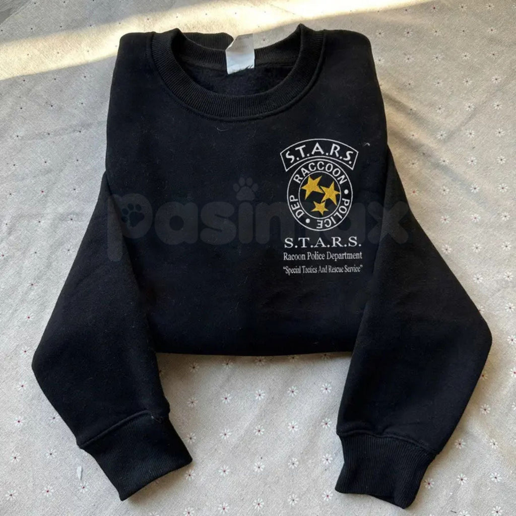 Pasimax Resident Evil Umbrella Corp Embroidered Sweatshirt – S.T.A.R.S. Survival Horror Crewneck — detail close-up