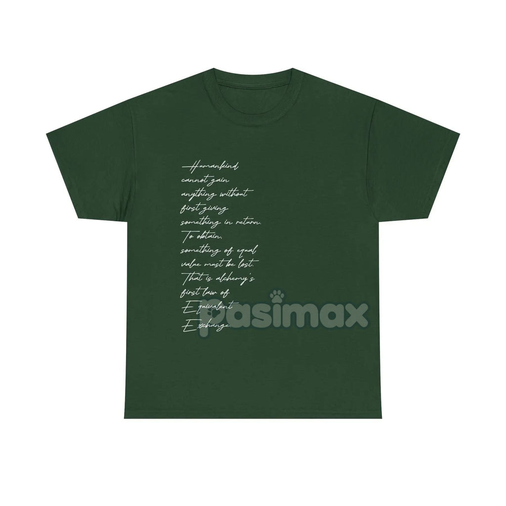 Pasimax Edward Elric's "Equivalent Exchange" T-Shirt — detail close-up