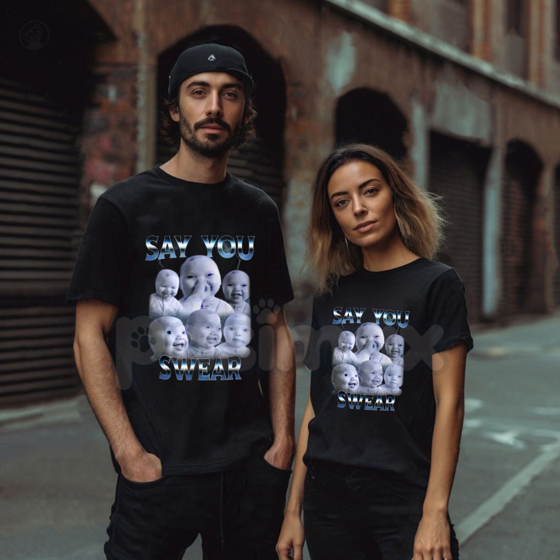 Pasimax Niche Baby Holding Laugh Graphic T-Shirt - Ironic Surreal Meme Tee, Funny Aesthetic "Shitpost" Apparel, Trendy Weird 
