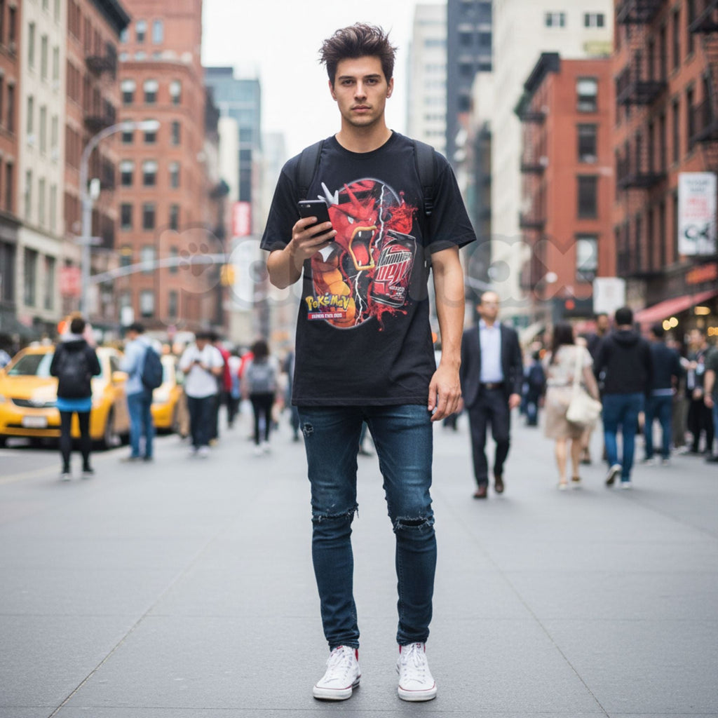 Pasimax "Code Red" Legendary Gyarados T-Shirt - Retro Shiny Sea Serpent Graphic Tee, Premium 100% Cotton Lake of Rage Inspire