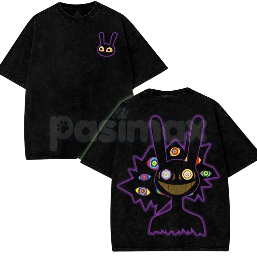 Pasimax Jax v3 The Amazing Digital Circus Washed T-Shirt – Vintage Graphic Menswear, Gift for TADC Fans — detail close-up