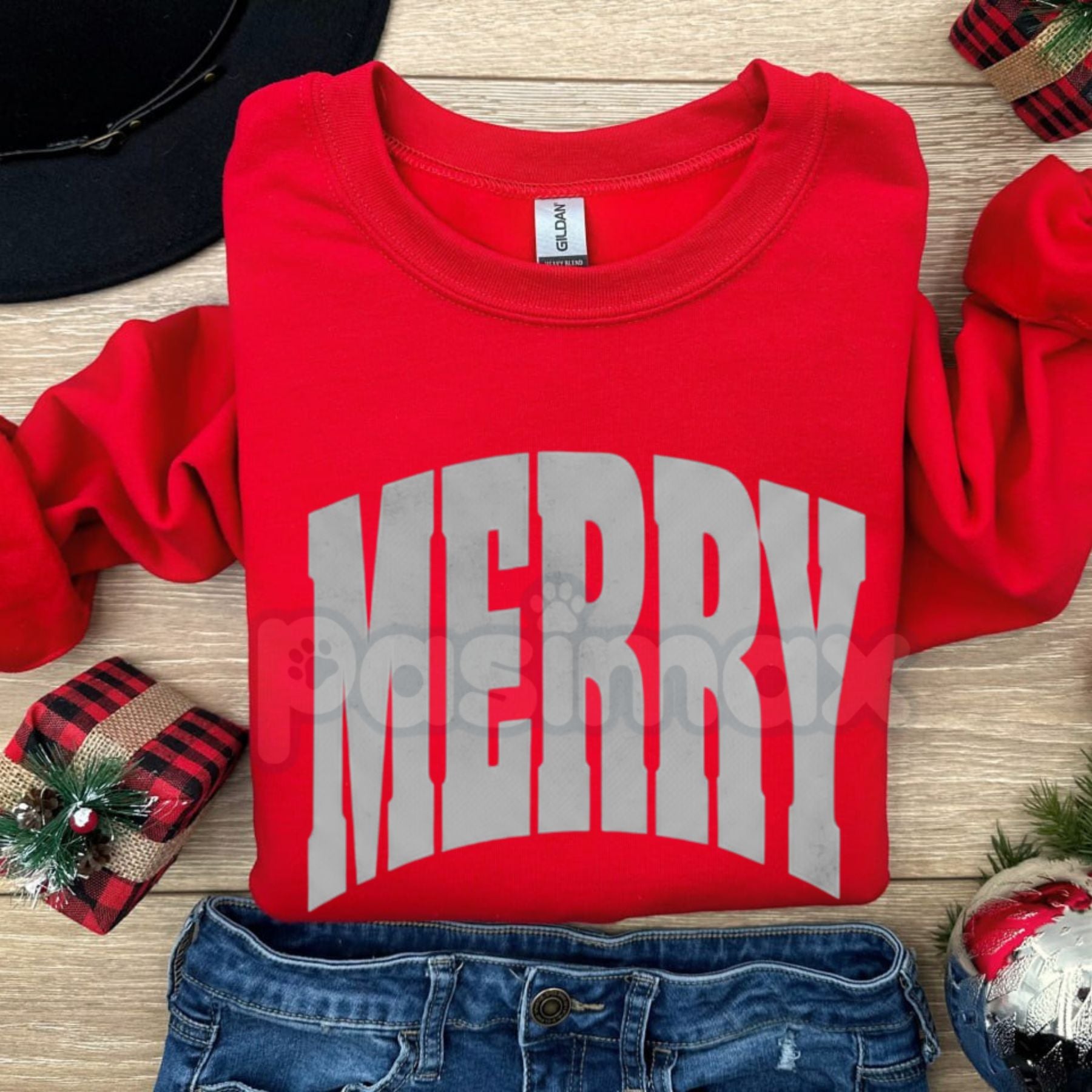 Pasimax MERRY Christmas Holiday Sweatshirt | Elegant Festive Jumper | Classic Cozy High Neck Crewneck | Upscale Xmas Apparel 
