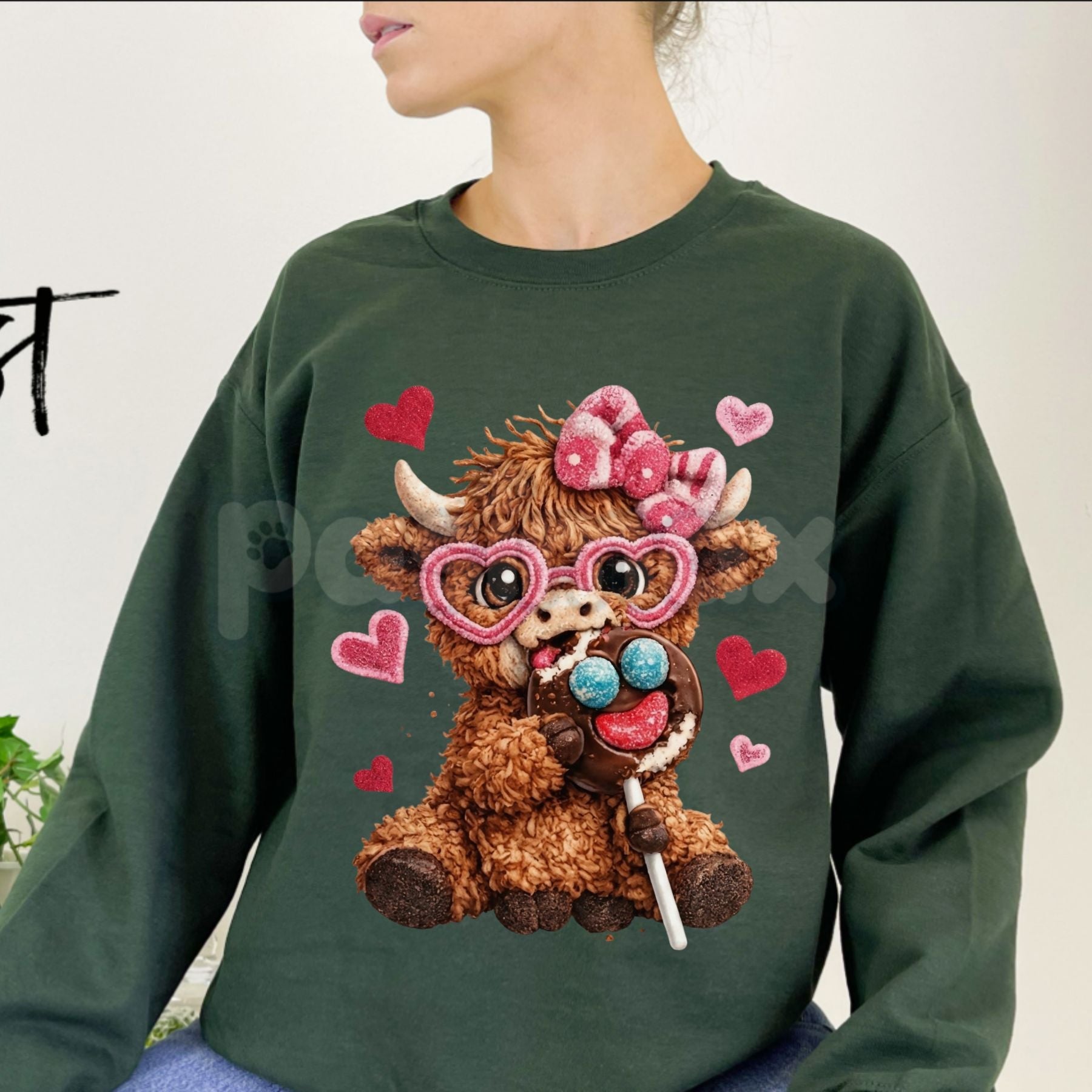 Pasimax Valentines Highland Cow Sweatshirt | Cute Highlands Cow Shirt | Aesthetic V-Day Cowgirl Crewneck | Retro Fluffy Cow H