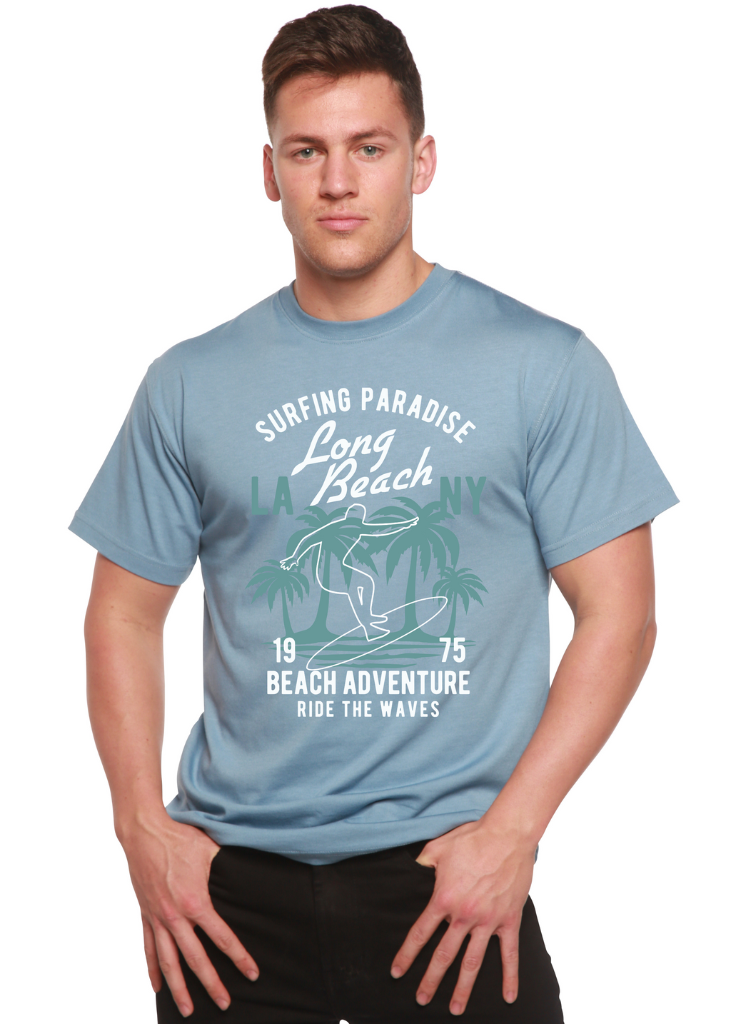 Spun Bamboo Beach Adventure Men's Bamboo Viscose/Organic Cotton Short Sleeve Graphic T-Shirt — back view