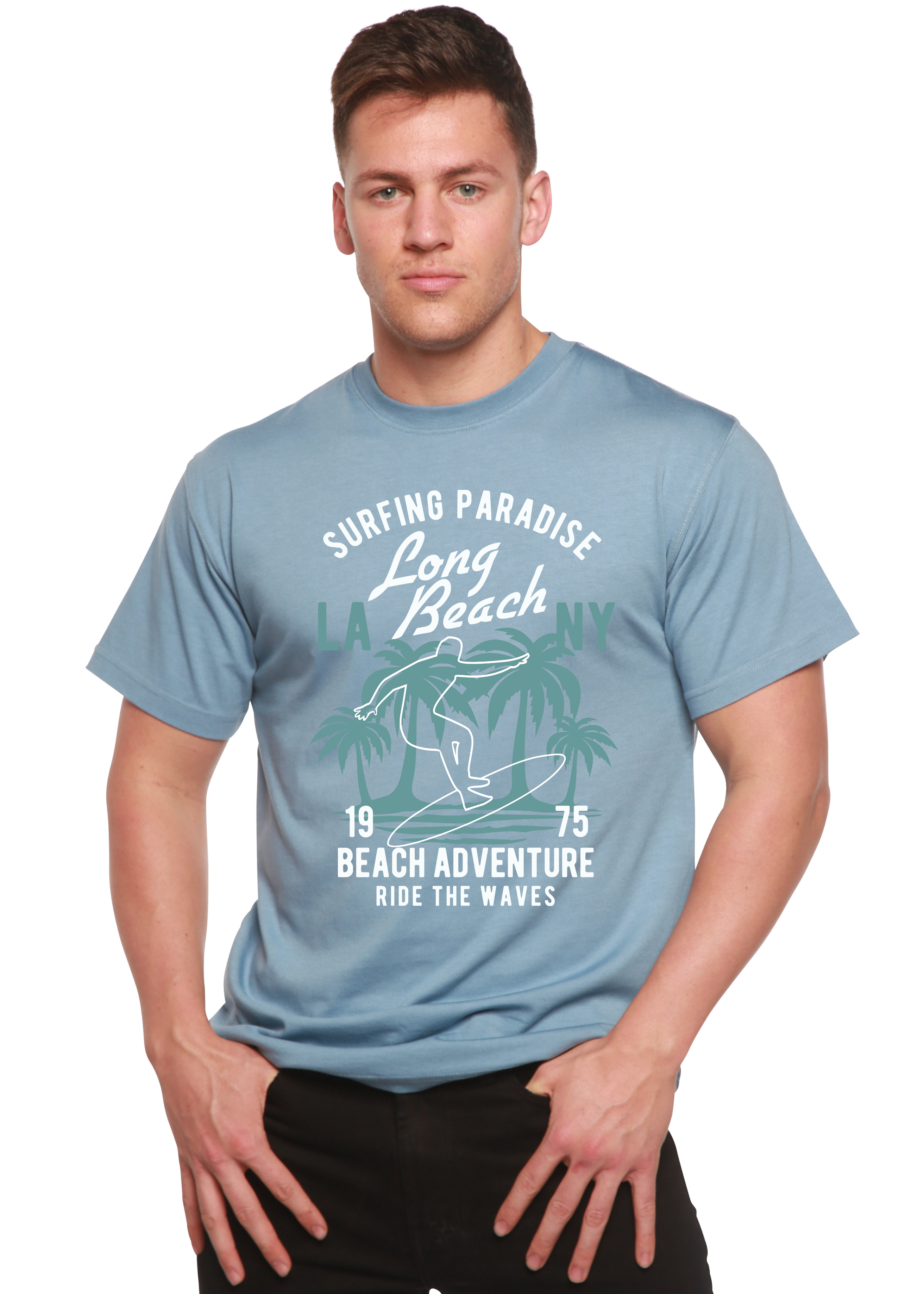 Spun Bamboo Beach Adventure Men's Bamboo Viscose/Organic Cotton Short Sleeve Graphic T-Shirt — back view