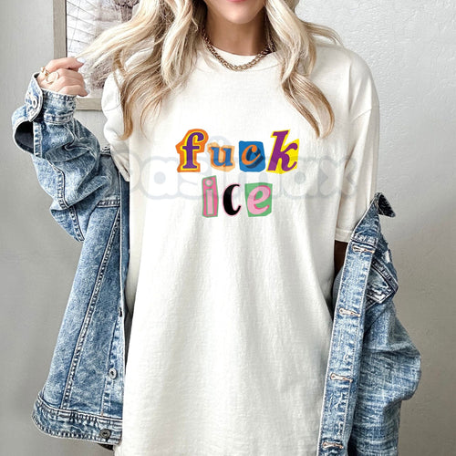 "Anti-ICE" Magazine Letter T-Shirt - Radical Activist Ransom Note Graphic Tee, Subversive Immigration Reform Shirt, Premium Heavyweight Unisex Social Justice Top, DIY Aesthetic Protest Apparel, Anti-ICE Streetwear Statement Tee