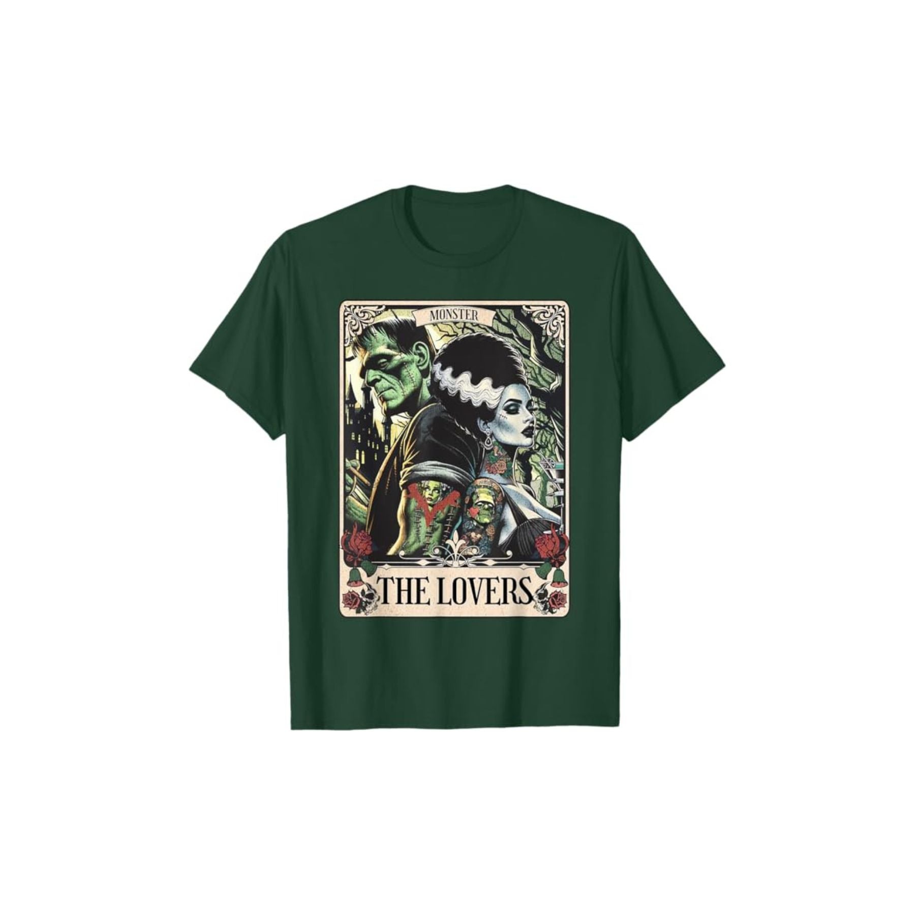Pasimax Frankenstein & Bride The Lovers Tarot T-Shirt — detail close-up