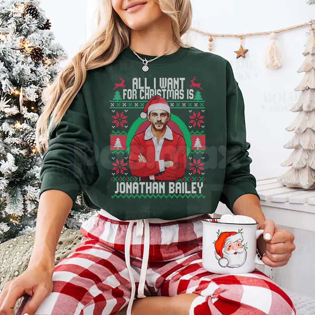 Pasimax Fiyero All I Want For Christmas Is Jonathan Bailey Christmas Shirt | Wicked Movie Fan Ugly Xmas Sweatshirt | Broadway