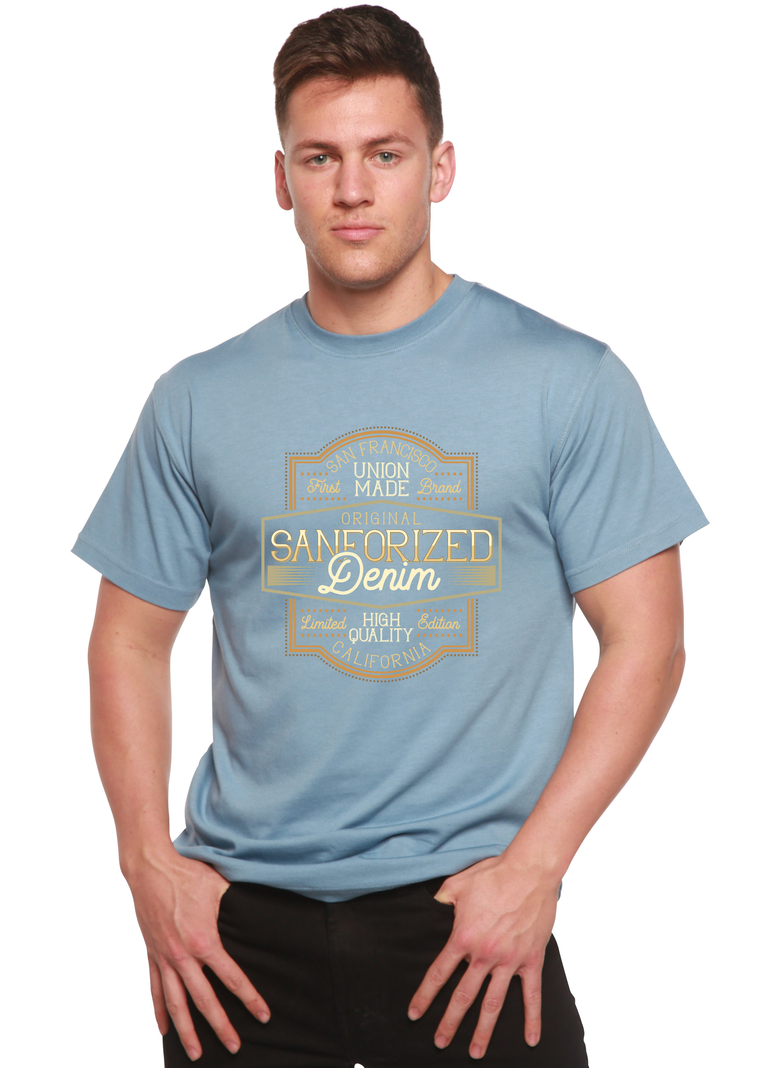 Spun Bamboo Original Sanforized Denim Men's Bamboo Viscose/Organic Cotton Short Sleeve Graphic T-Shirt — back view