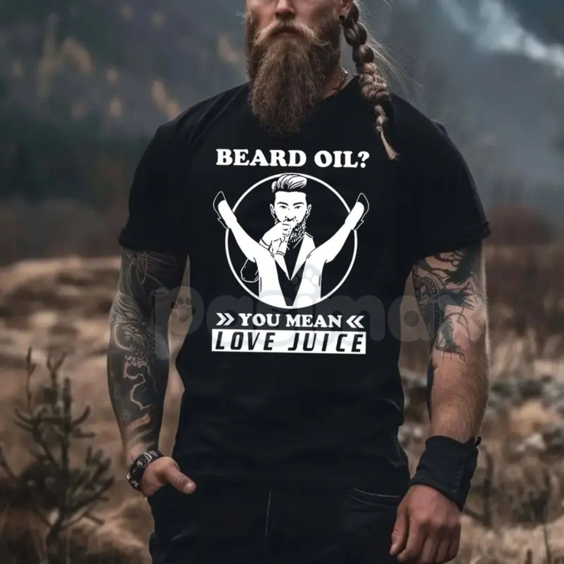 Pasimax "Beard Oil? You Mean Love Juice" T-Shirt - Funny Men's Beard Grooming Graphic Tee, Sarcastic Facial Hair Humor Shirt,