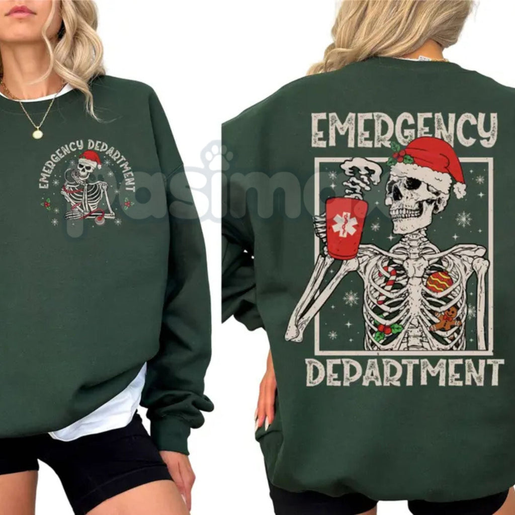 Pasimax Twice the Patients Emergency Department Christmas Sweatshirt | Funny ER Holiday Staffing Jumper | Medical Chaos Xmas 
