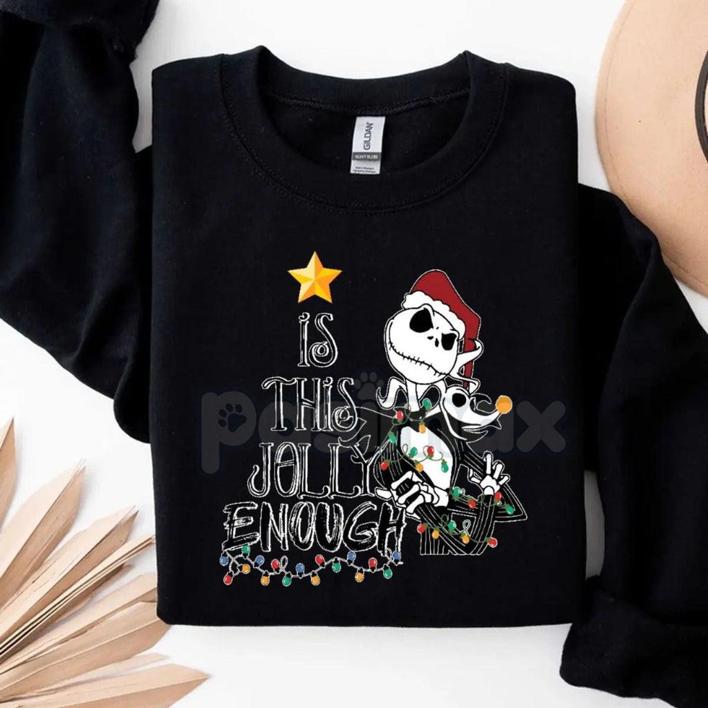 Pasimax Jack Skellington Christmas Bundle: "Is This Jolly Enough?" & Zero Dog Holiday Sweatshirts — detail close-up