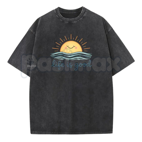 Life is Good Vintage Washed T-Shirt – Retro Crew Neck Graphic Tee, Positive Vibes Lightweight Cotton Top, Sincere Inspirational Streetwear