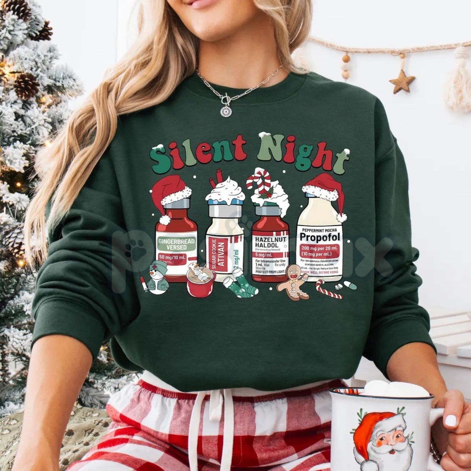 Pasimax Compassionate Care Nurse Christmas Sweatshirt | "Silent Night" Guardian Holiday Crewneck | Medical Staff Appreciation