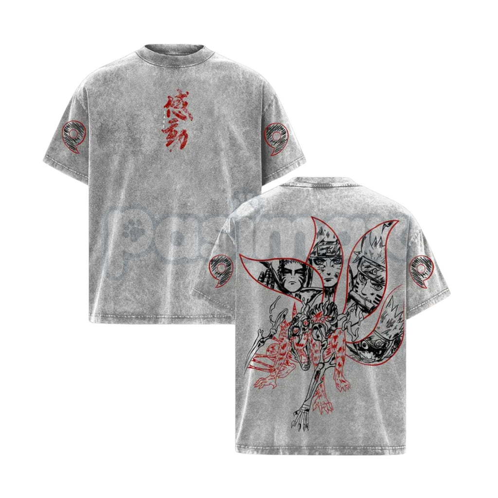 Pasimax Naruto Kurama Sharingan T-Shirt – Vintage Washed Oversized Anime Tee, Nine-Tails Fox Graphic — lifestyle context