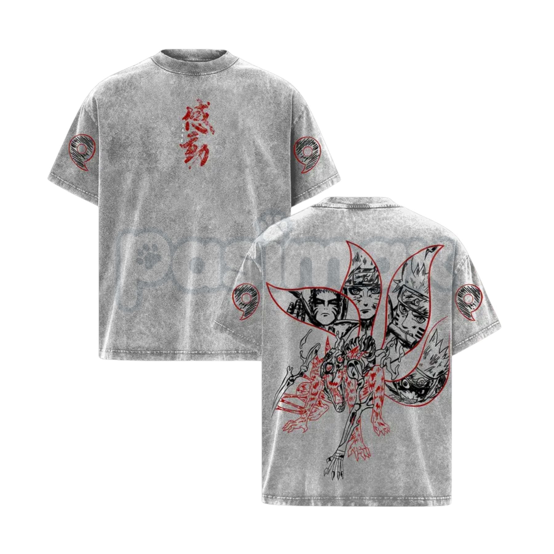 Pasimax Naruto Kurama Sharingan T-Shirt – Vintage Washed Oversized Anime Tee, Nine-Tails Fox Graphic — lifestyle context