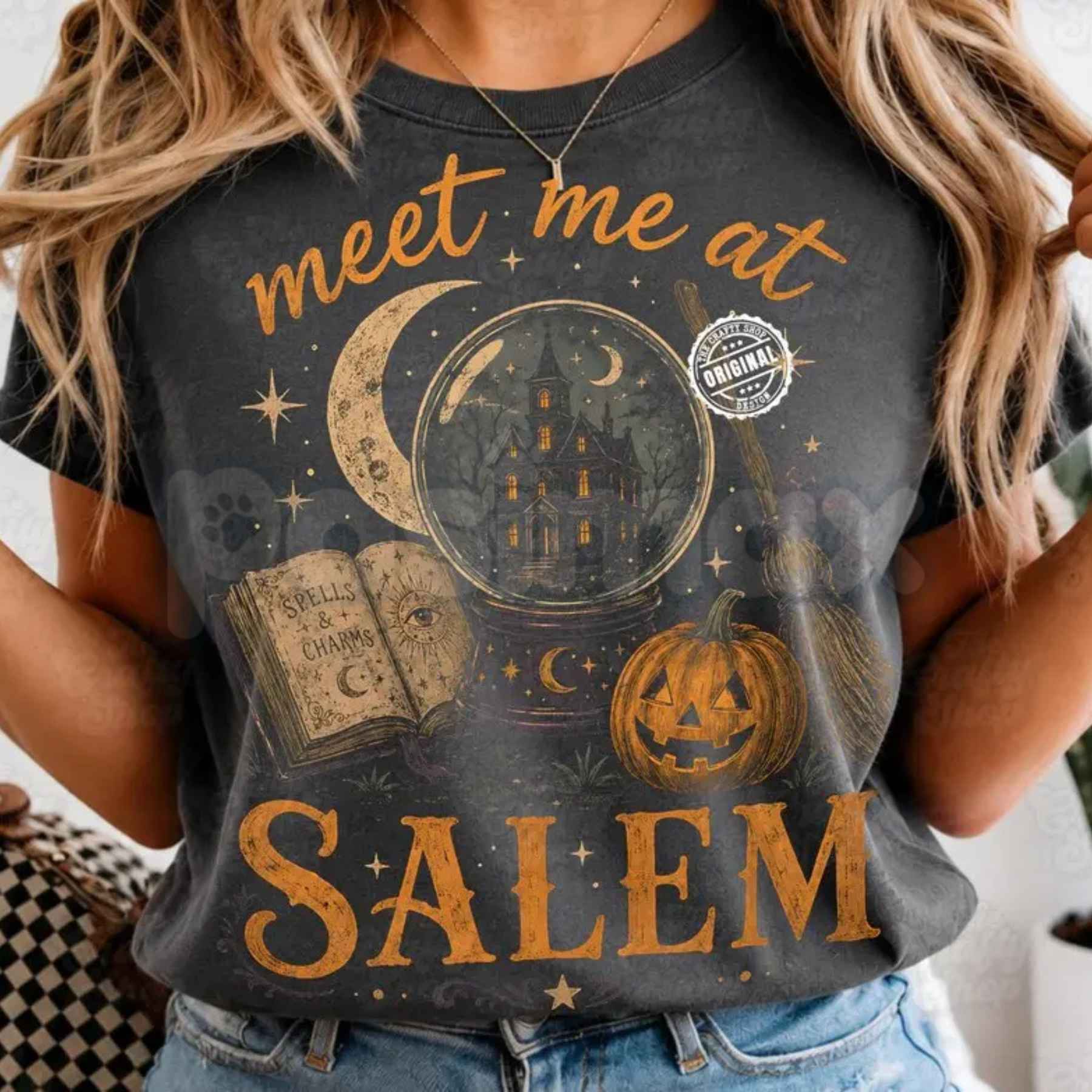 Comfort Colors® "Meet Me at Salem" T-Shirt – Witchy Halloween Haunted House Graphic Tee, Vintage Spooky Season Unisex Top