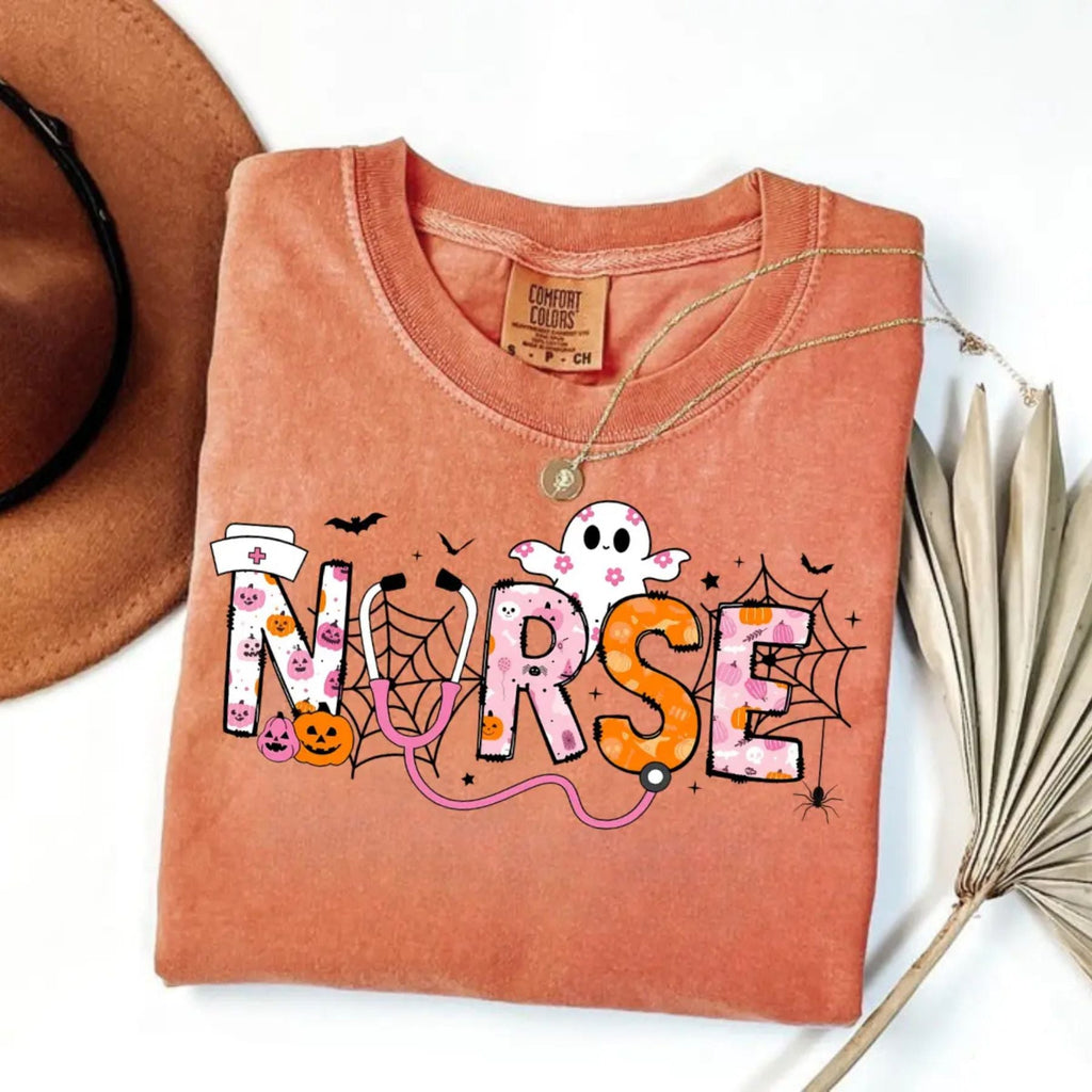 Pasimax Comfort Colors Spooky Nurse Halloween Shirt — lifestyle context