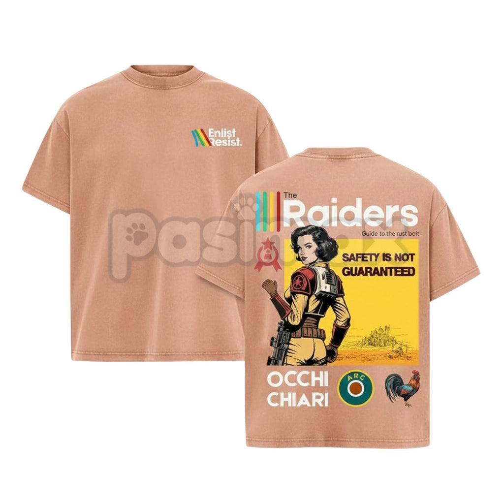 Pasimax ARC Raiders Double Sided Washed T-Shirt – Vintage Shooter Game Graphic Tee, Heavy Cotton — detail close-up