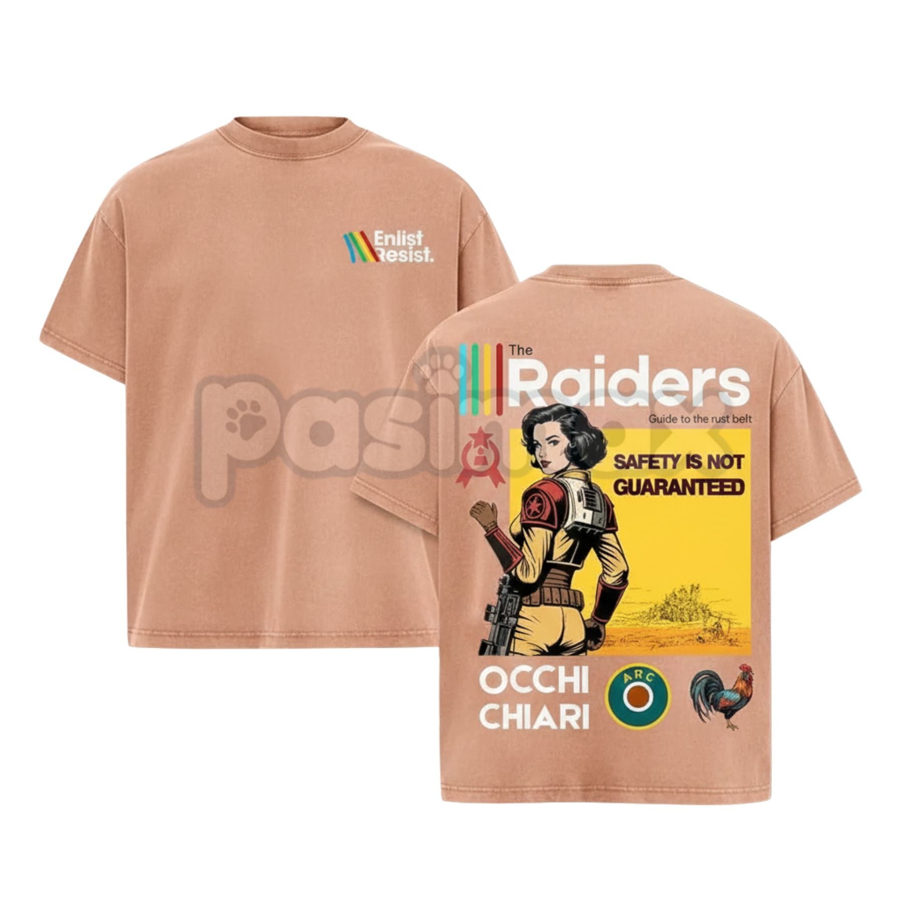Pasimax ARC Raiders Double Sided Washed T-Shirt – Vintage Shooter Game Graphic Tee, Heavy Cotton — detail close-up