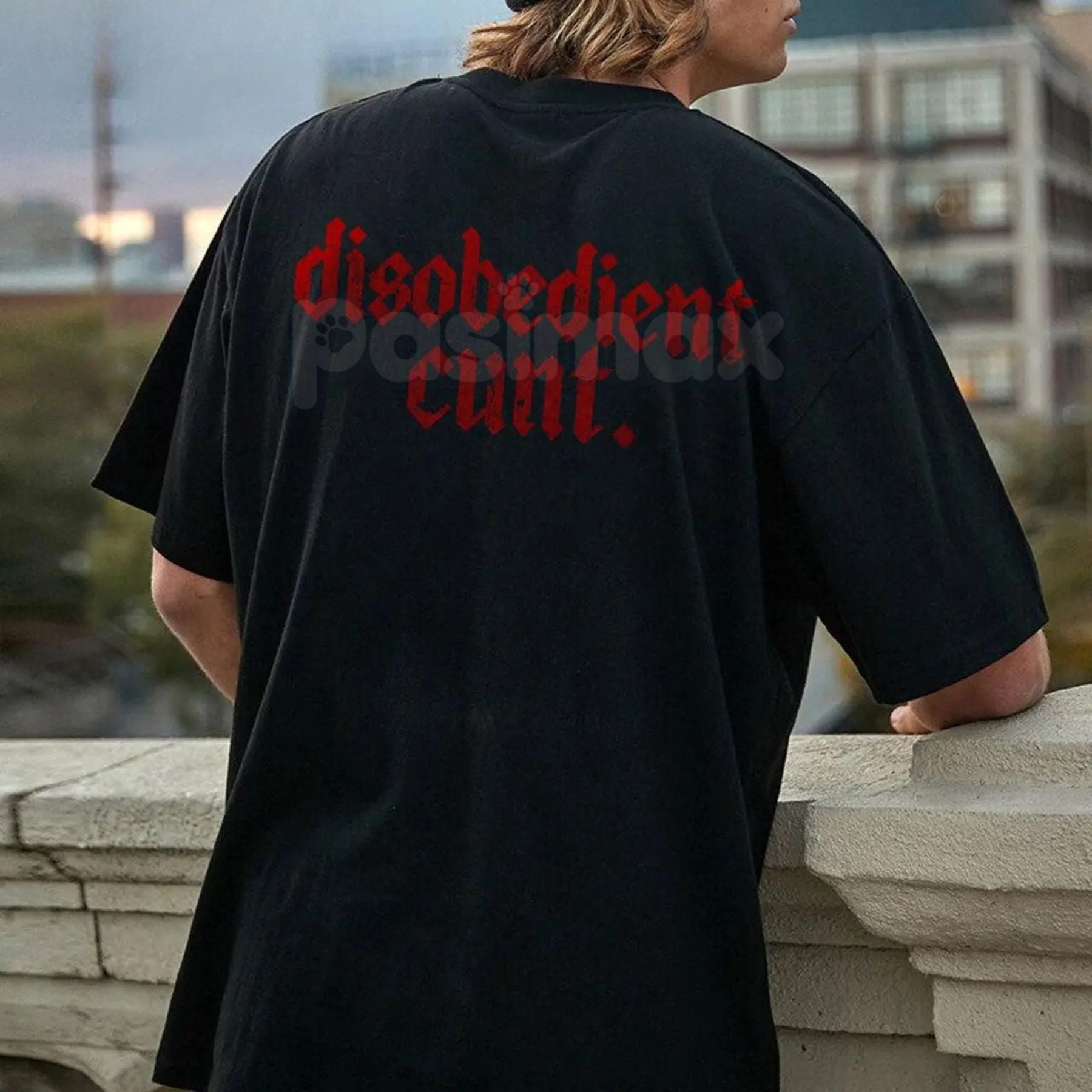 Pasimax "Disobedient" Graphic T-Shirt - Rebel Streetwear Tee, Unisex Statement Shirt, Anti-Establishment Apparel — detail clo