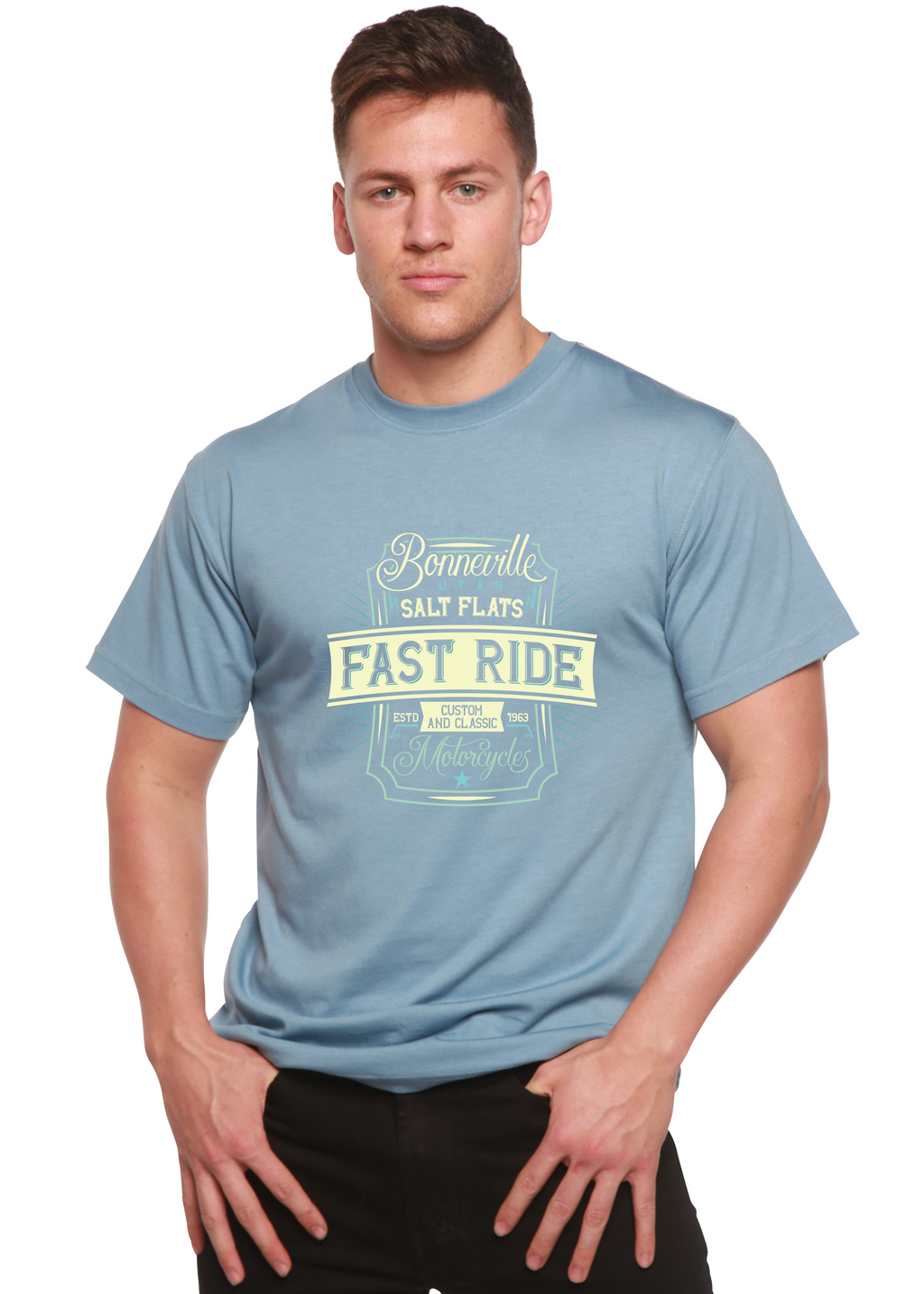 Spun Bamboo Fast Ride Men's Bamboo Viscose/Organic Cotton Short Sleeve Graphic T-Shirt — back view