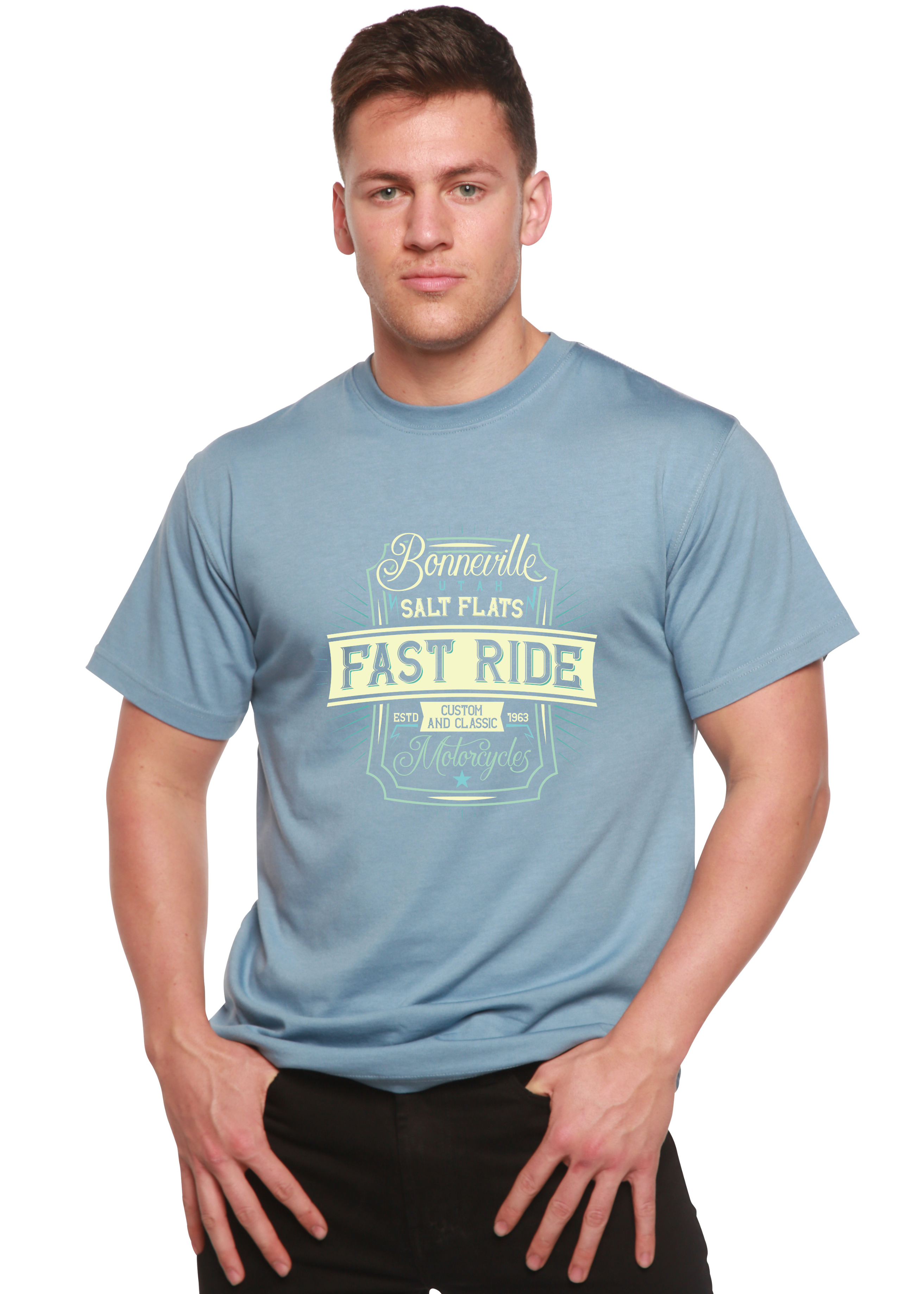 Spun Bamboo Fast Ride Men's Bamboo Viscose/Organic Cotton Short Sleeve Graphic T-Shirt — back view