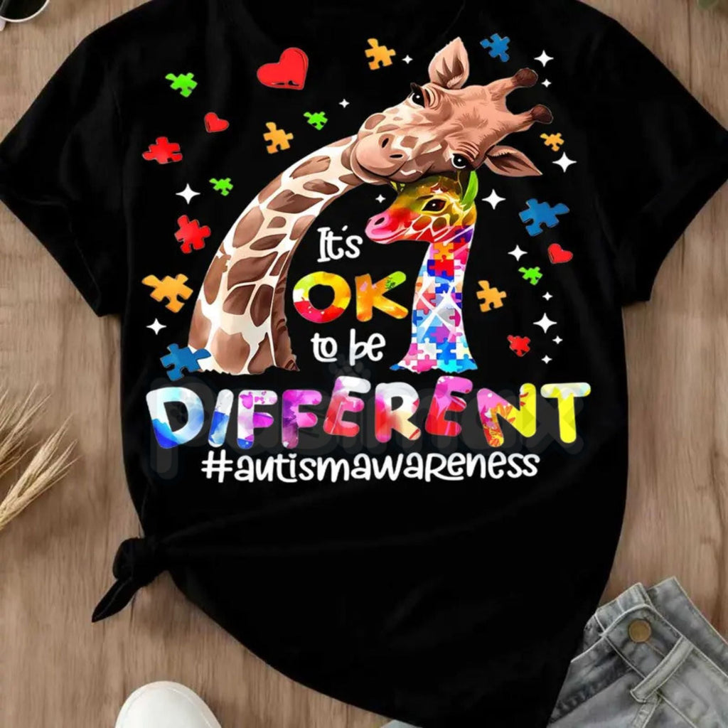Pasimax "Different is Beautiful" Artistic Giraffe T-Shirt — detail close-up