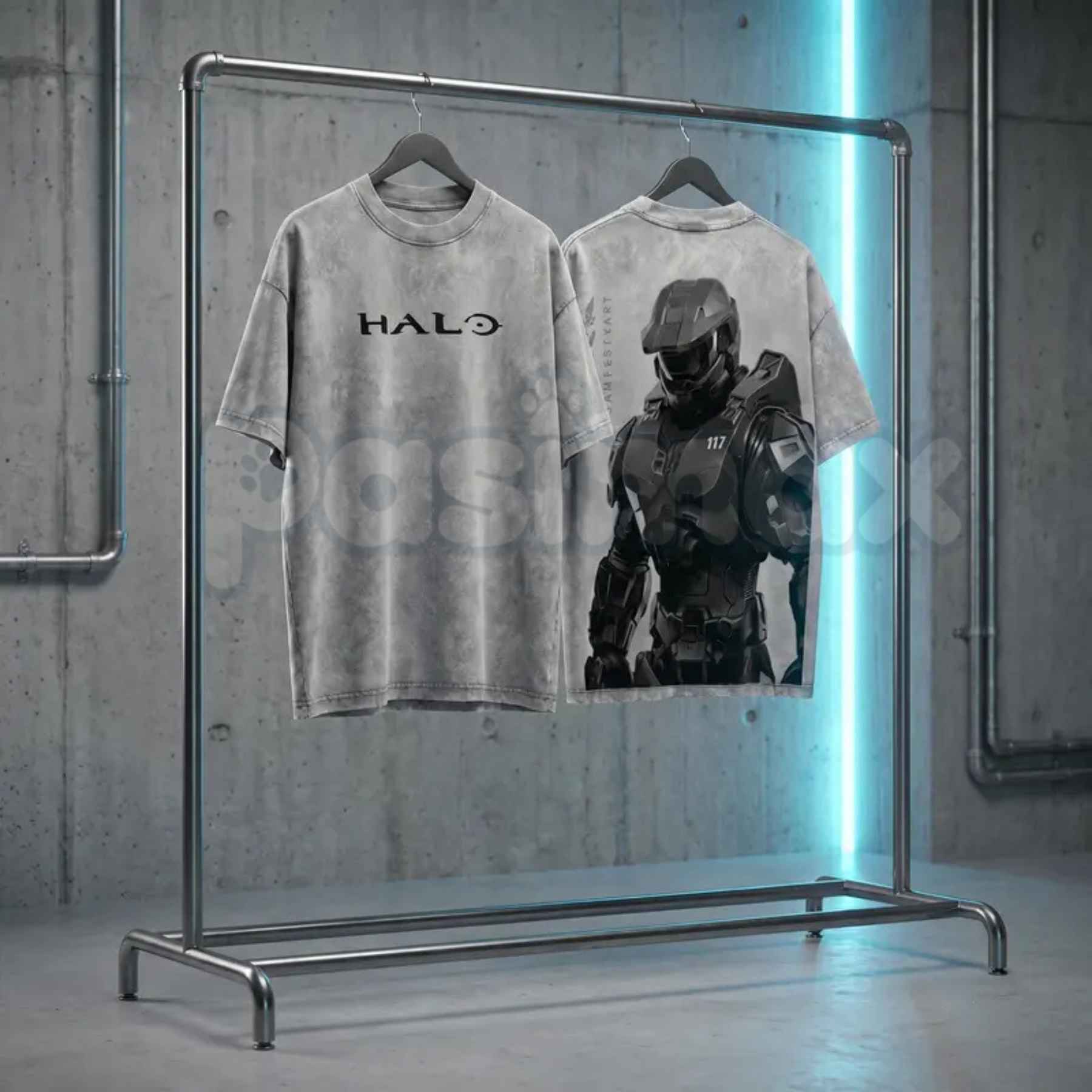 HALO Master Chief 117 T-Shirt – Retro Spartan Back Print Graphic Tee, Premium Acid Wash Oversized Lightweight Cotton Gaming Streetwear Top