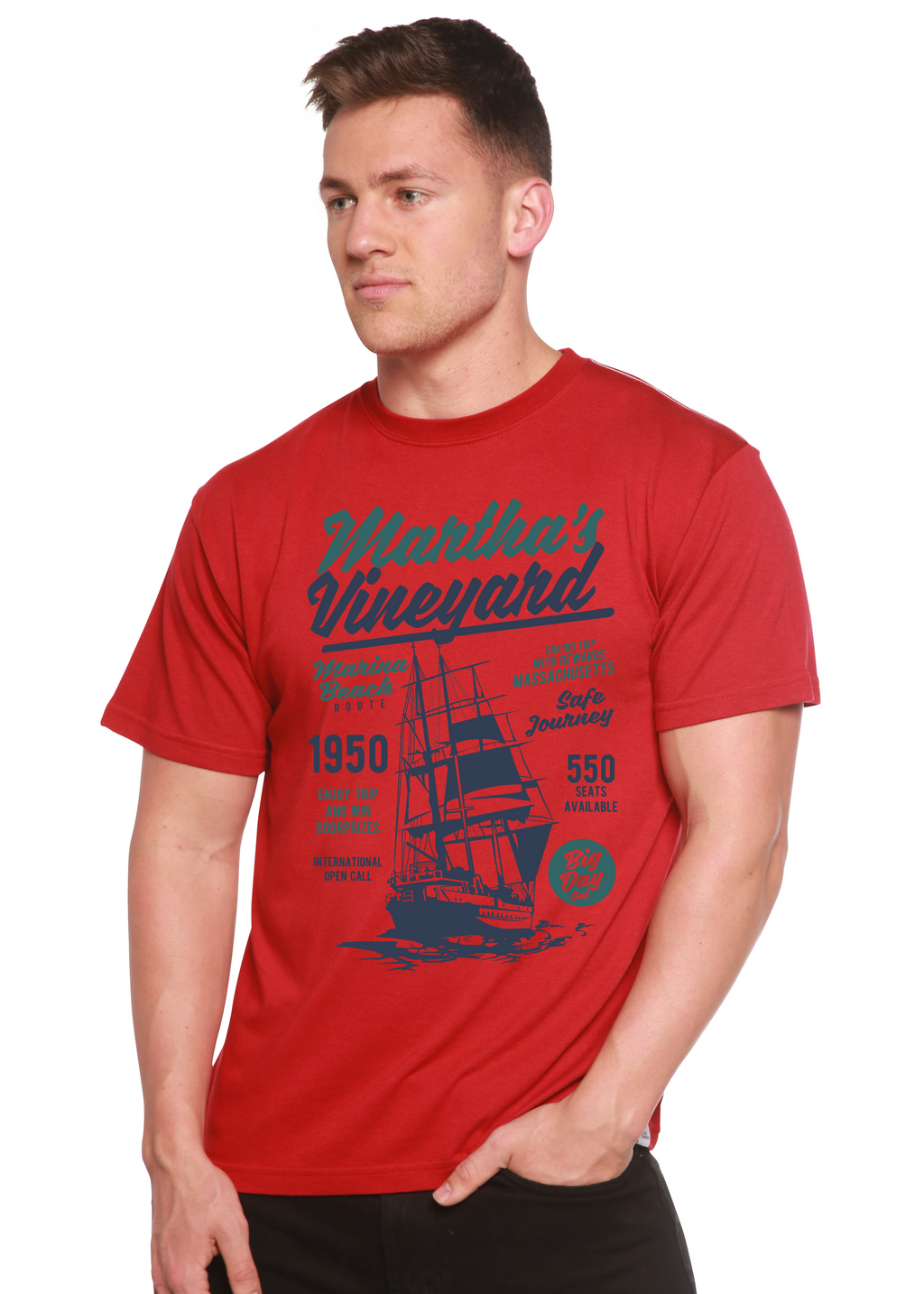 Spun Bamboo Martha's vineyard Men's Bamboo Viscose/Organic Cotton Short Sleeve Graphic T-Shirt — side view