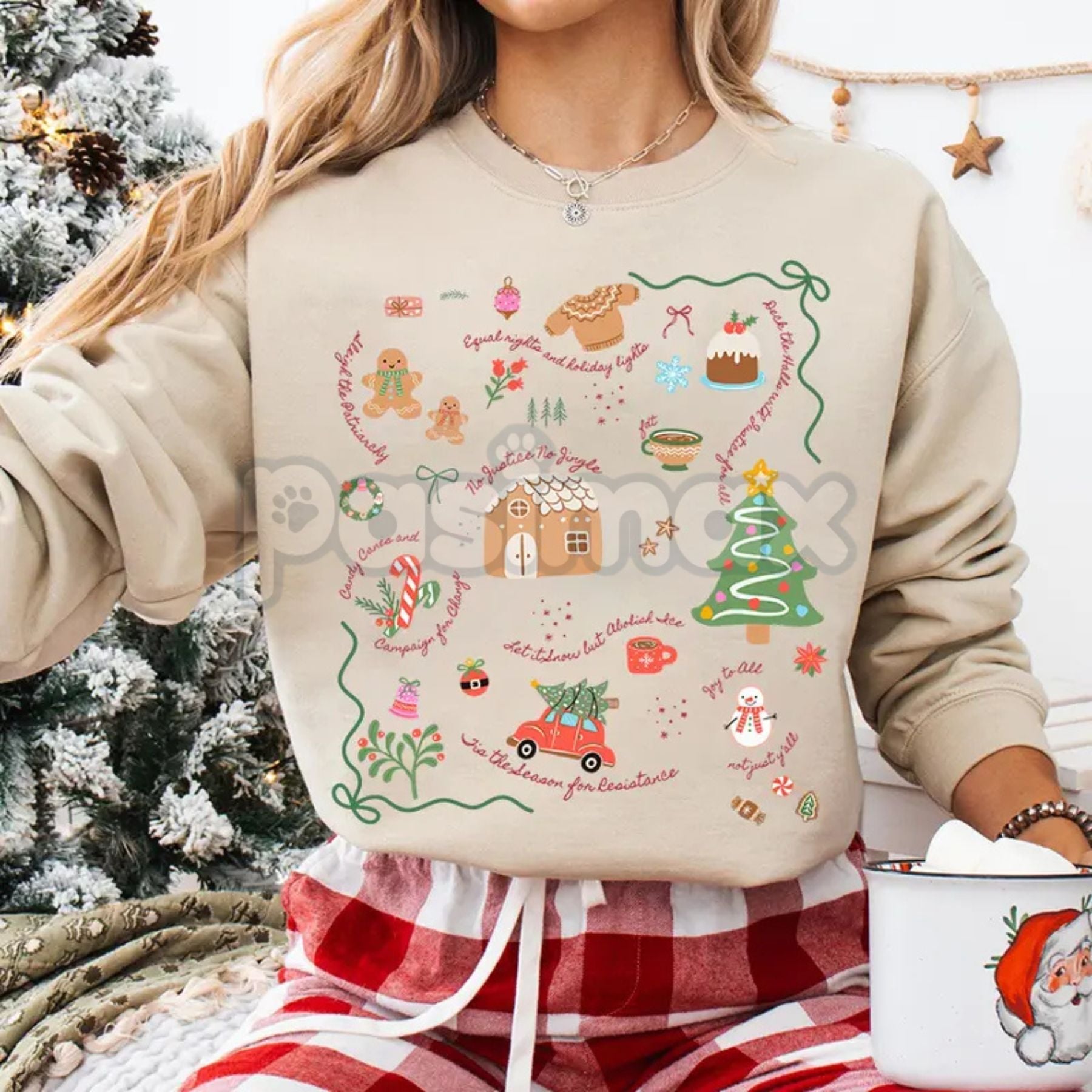 Pasimax Doodle Christmas Liberal Values Protest Sweatshirt | Political Statement Holiday Crewneck | Progressive Gift — lifest
