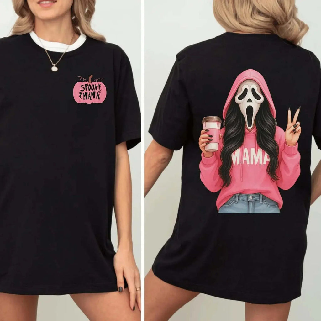 Pasimax Pink Spooky Mama Halloween T-Shirt — detail close-up